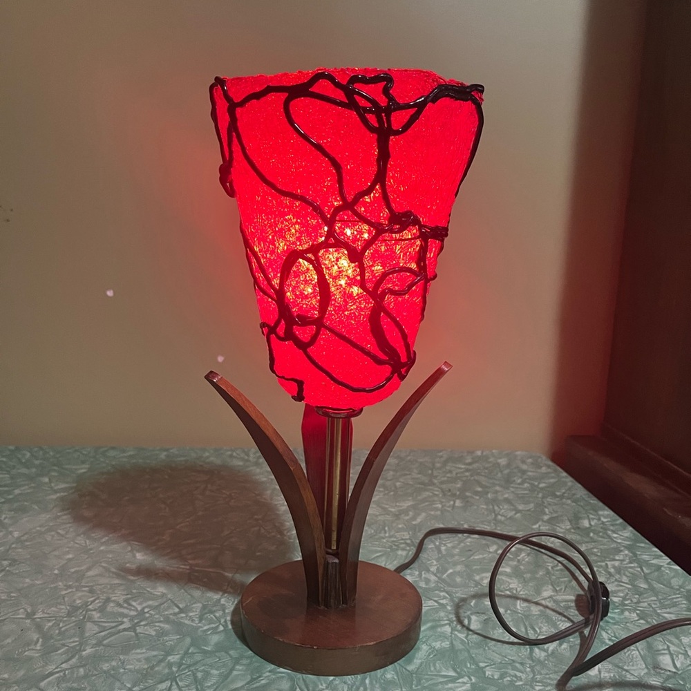 Vintage Mid Century Modern Teak Lucite spaghetti lamp tulip lamp